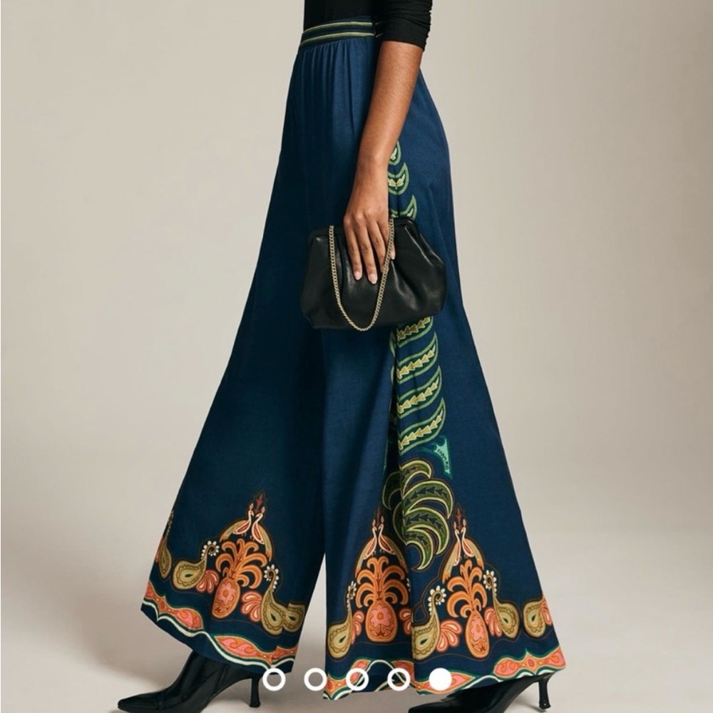154 Farm Rio for Anthropologie Navy Blue Wide Leg Pants - Size L - Picture 2 of 8